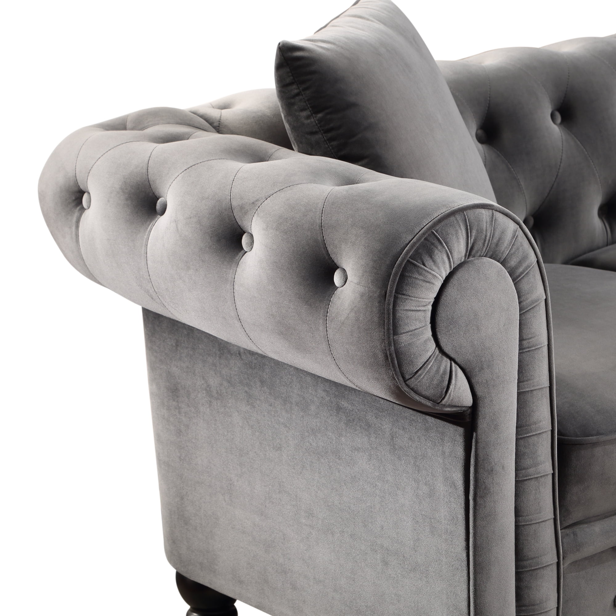 Kepooman Tufted Velvet Upholstered 3 Seat Sofa with 3 Pillows, Gray Kepooman Tufted Velvet Upholstered 3 Seat Sofa with 3 Pillows, Gray