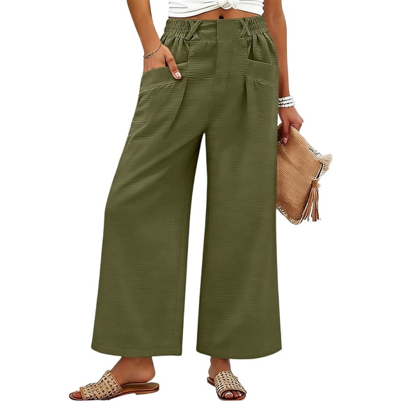 Women's Soft Nylon Spandex Stretch Trousers, Elastic Waist Straight Leg Long Pants with Functional Pockets, Tummy Control Slimming Fit, Casual Daily Wear, Work & Weekend | TruHer,Army Green L