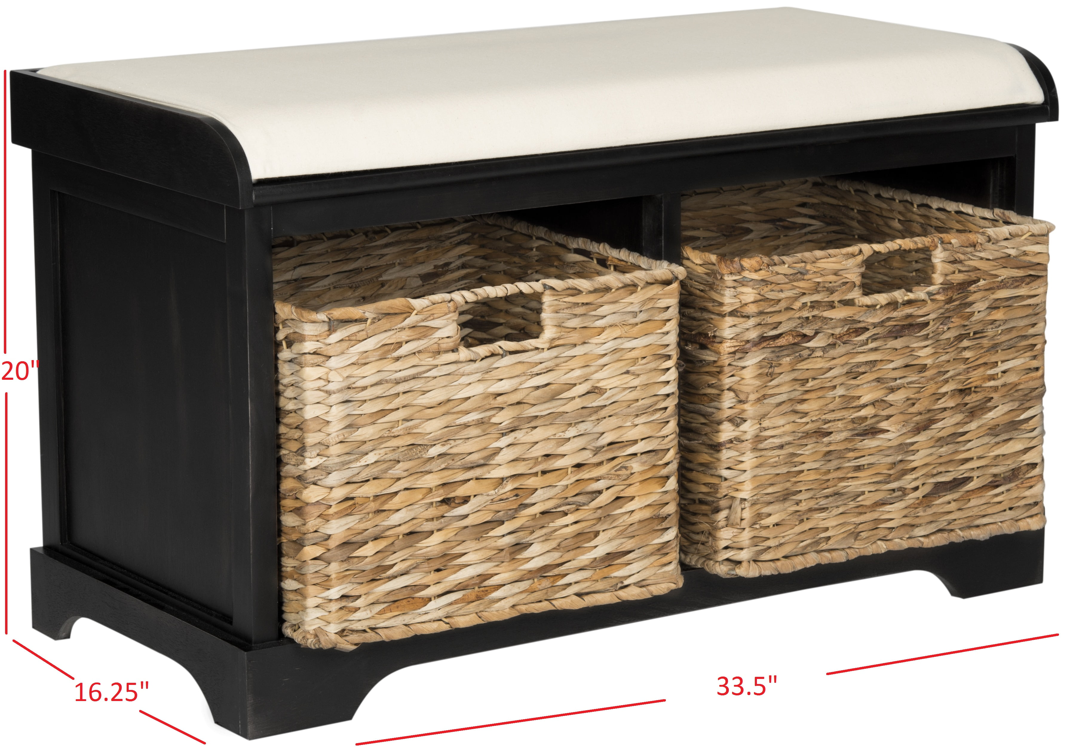 SAFAVIEH Freddy Contemporary Wicker Storage Bench with Cushion, Black