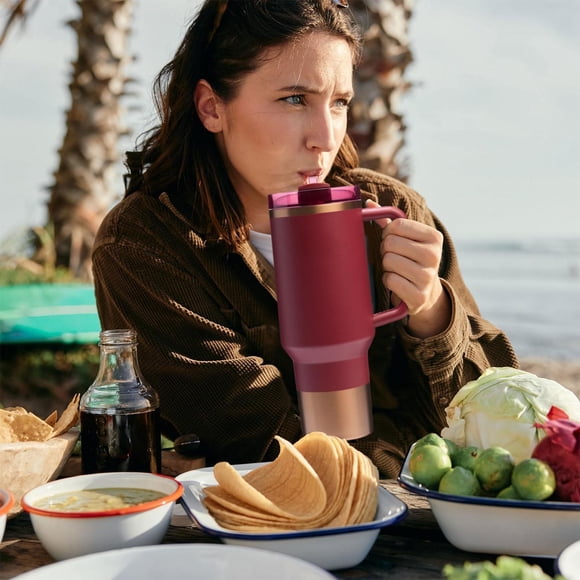 LILELIS Cup Stainless Steel Double Insulated Cup 40Oz Thermal Insulation Cup with Handle Bingba Cup Vacuum Insulated with Straw Stronghold Lid Red 40Oz