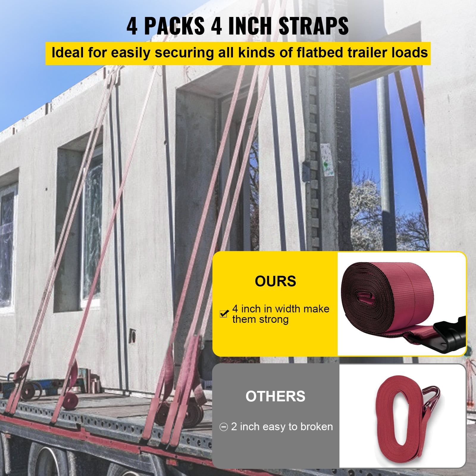 Buy VEVOR Truck Straps 4 x30' Winch Straps with a Flat Hook Flatbed Tie