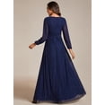thumbnail image 2 of Vestido de noche Ever-Pretty con cuello en V fruncido y cintura alta azul marino, 2 of 6
