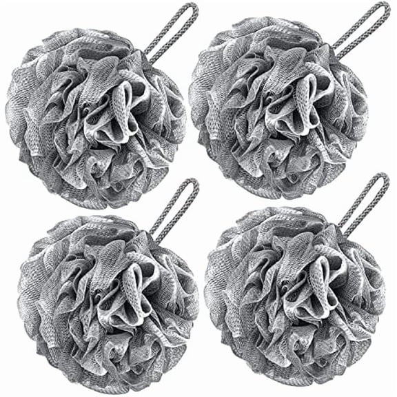 Fu997 Bath Loofah Large 80g Shower Sponge Body Scrubber Mesh Pouf for Men and Women, Set of 4 (Gray)