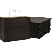 Prime Line Packaging- Black Kraft Paper Bags with Handles for All Occasions 50 Pcs 16x6x12