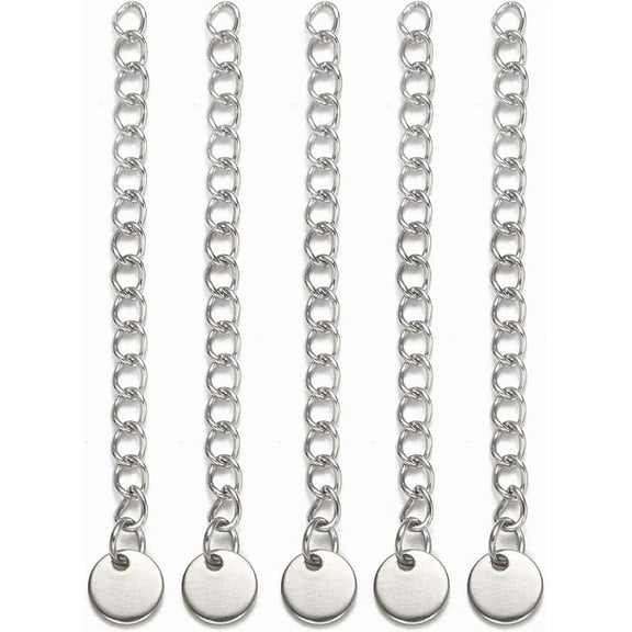 10Strand 304 Stainless Steel Chain Extender Necklace Extenders with Flat Round Charms Stainless Steel Color Durable Chain Extenders for Necklaces Chain