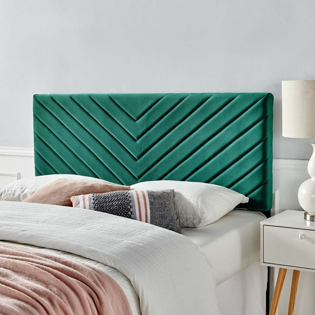 Alyson Chevron Tufted Performance, Teal Blue Upholstered Headboard
