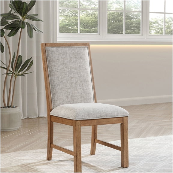 JERFIT Farmhouse Dining Chairs Set of 2, Ladder Back Upholstered Side Chairs with Cushioned Seat, Natural Brown Wood Finish for Kitchen and Dining Room
