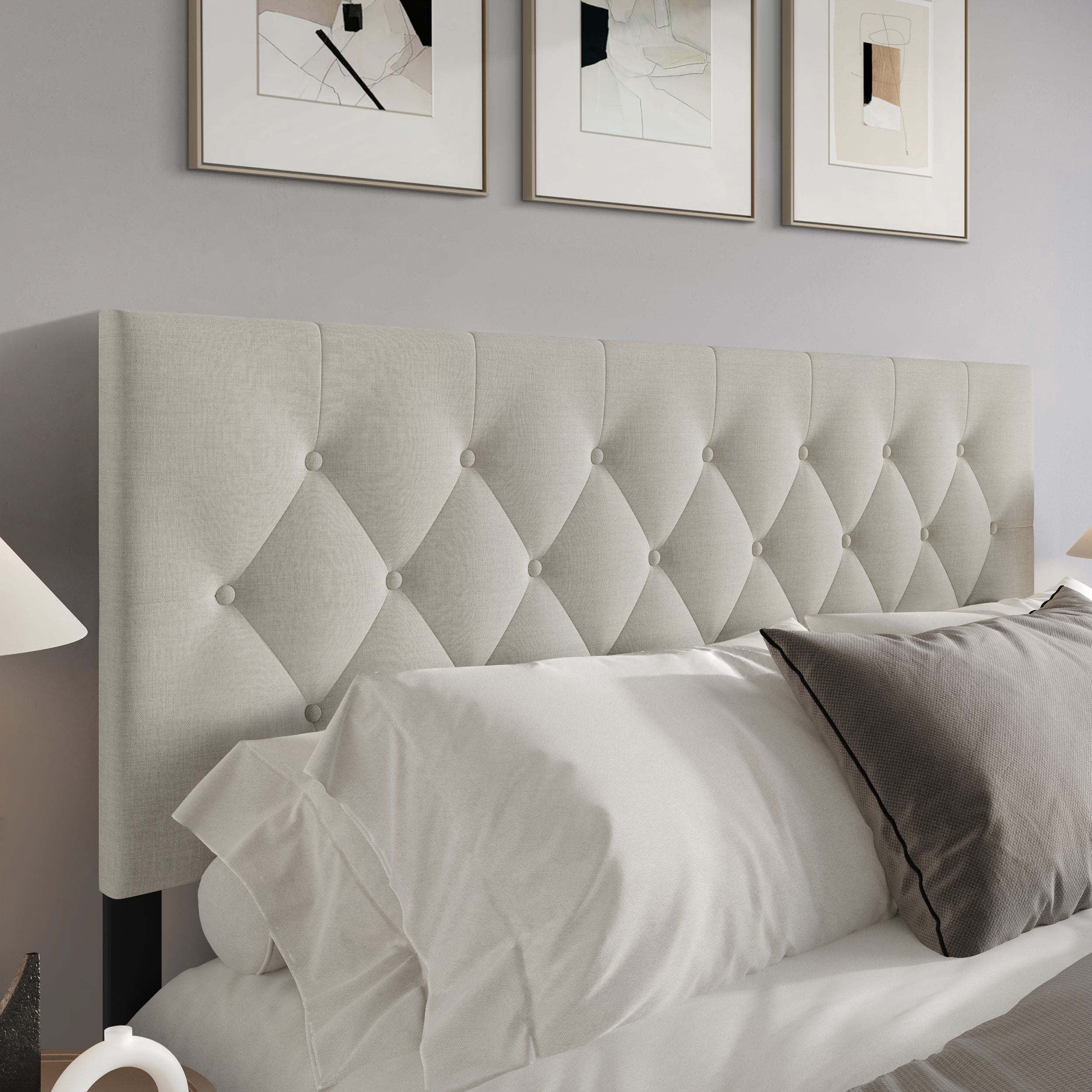 Home Design Gunnison Linen Upholstered Headboard with Button Tufted Design