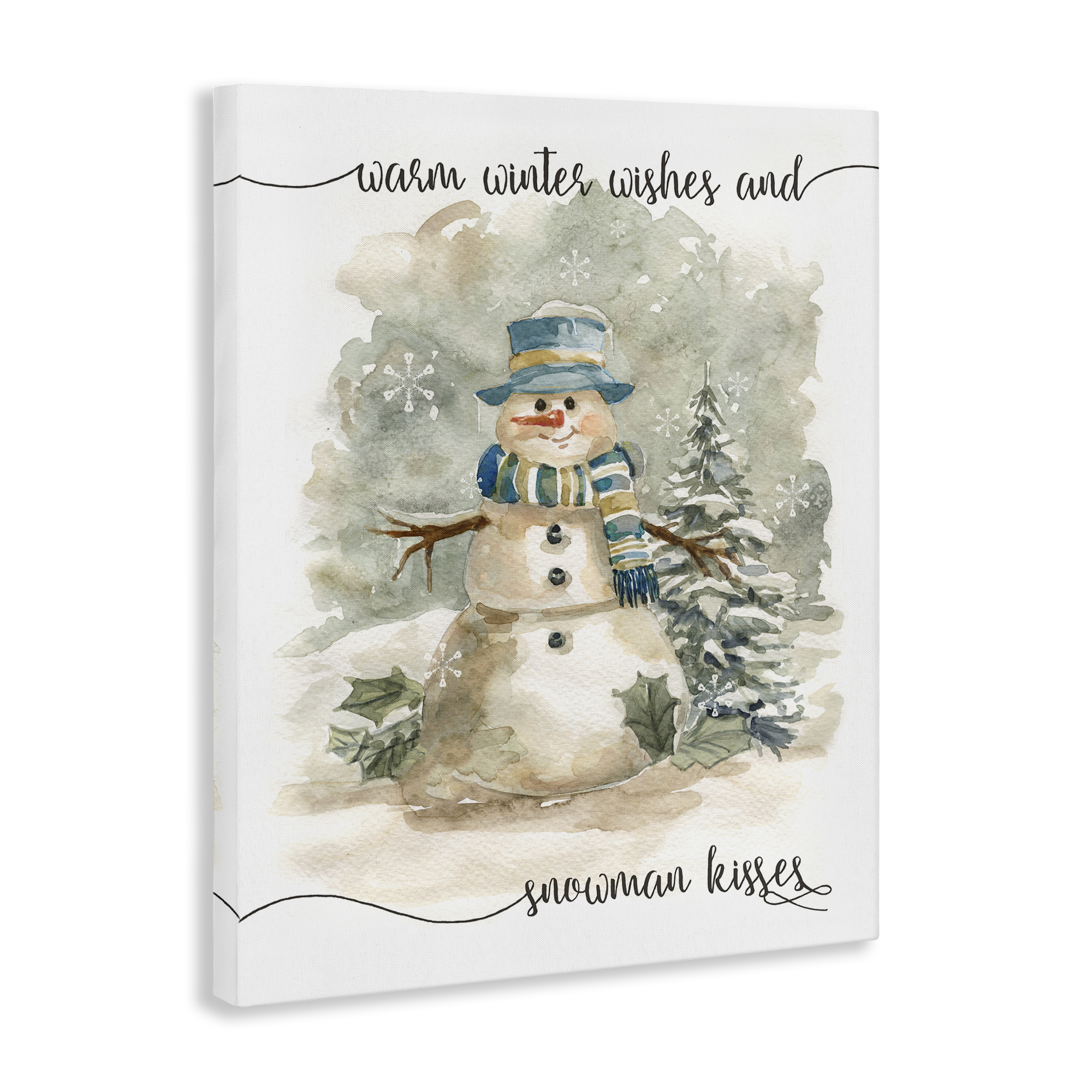 Stupell Industries Snowman Kisses Phrase Holiday Painting Gallery Wrapped Canvas Art Prints Wall Art, 36 x 48