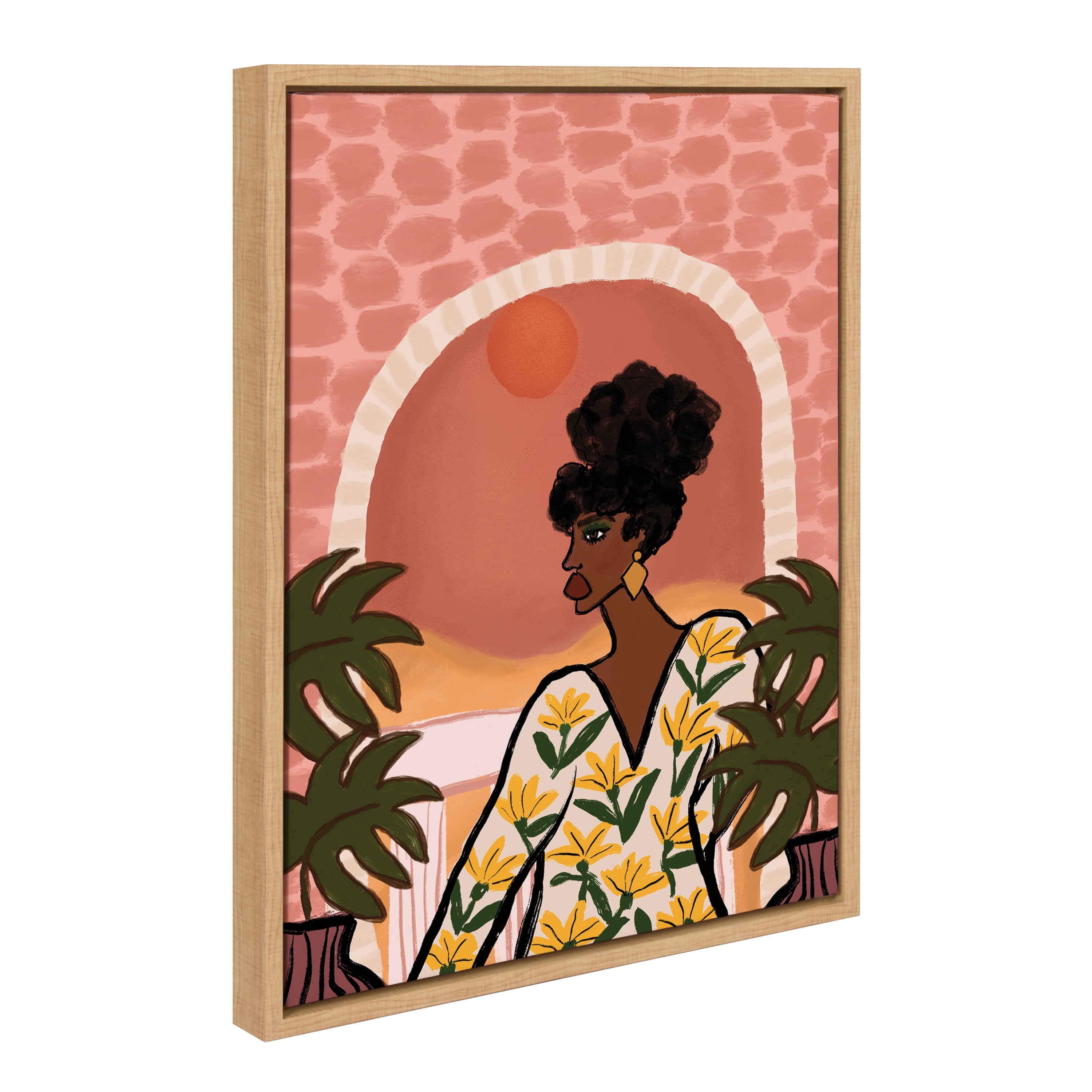 Kate and Laurel Sylvie Desert Wanderer Lady Framed Canvas Wall Art by Kendra Dandy of Bouffants and Broken Hearts, 18x24 Natural, Abstract Portrait Decor for Wall