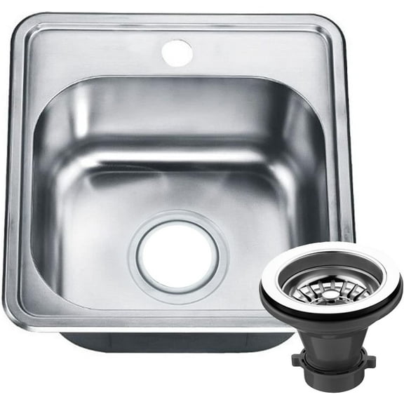 WellsSinkware 22 Guage Stainless Steel Rectangular Single Bowl Topmount Kitchen Bar Sink Package CMT1515-6-1-Stainless Steel Kitchen Sink With AccessoriesGreat RV,Home office