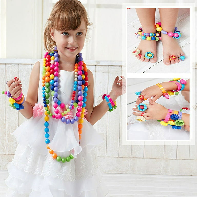 Wishtime Snap Pop Beads Jewelry Making Kit for Kids, Girls 180pcs-Large Toddler Beads for Kids Crafts Toys Kids Beads Jewelry Making Kit GirlsPop