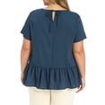 thumbnail image 3 of GRACE & GRANDEUR Women's Plus Size Easter Babydoll Peplum Tops Short Sleeve Crew Neck Flowy Blouses Loose Fit Summer Casual Shirts Top 4X Navy Blue, 3 of 6