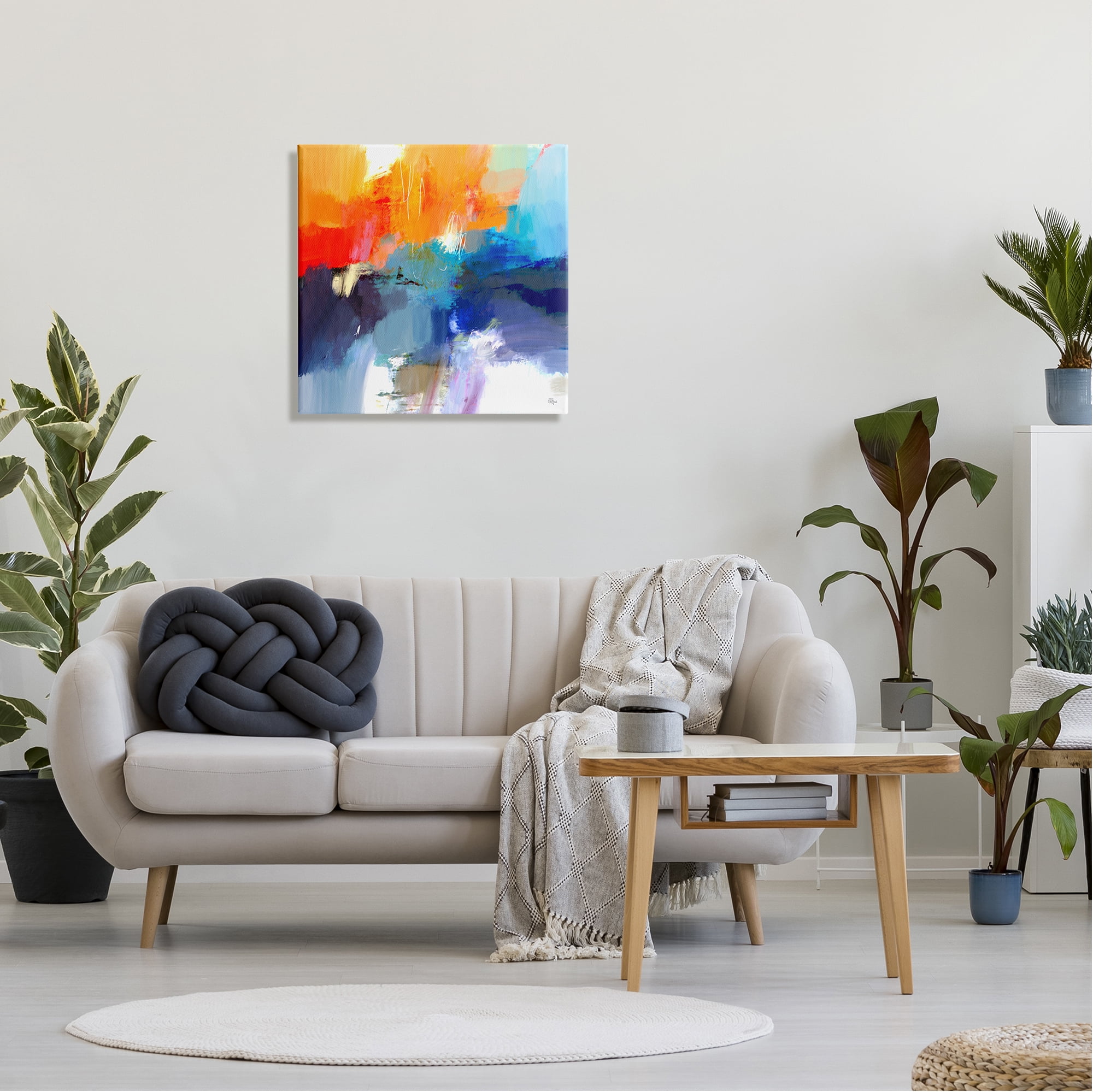 Stupell Industries Orange & Blue Abstraction Abstract Painting Gallery Wrapped Canvas Print Wall Art, 24 x 24