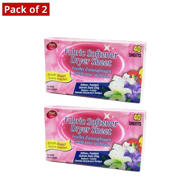 Pure Kleen Feuille d'Assouplissant pour Tissu - Fleur Fraîche 40 Pk Lot de 2
