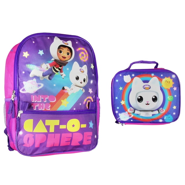 AI ACCESSORY INNOVATIONS Gabby's DollHouse Juego de mochila de viaje escolar de 2 piezas para niñas con lonchera aislada desmontable