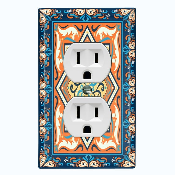 Metal Light Switch Plate Cover Blue Orange Mandala Star Tile Pattern TIL040
