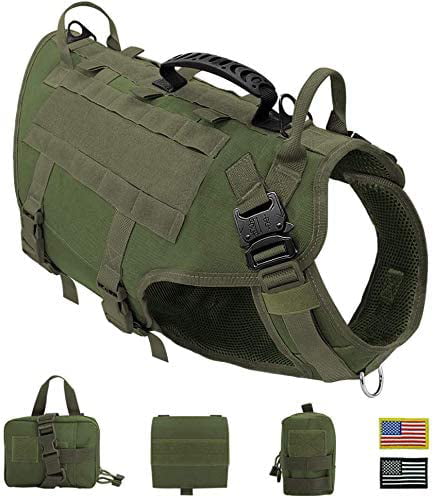 Tactical Military Molle Dog Harness Police Training Vest with Side Bag & Patches 