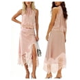 thumbnail image 2 of Conjunto de dos piezas de verano para mujer: top sin mangas con cuello alto y encaje, y falda larga con bajo irregular., 2 of 7