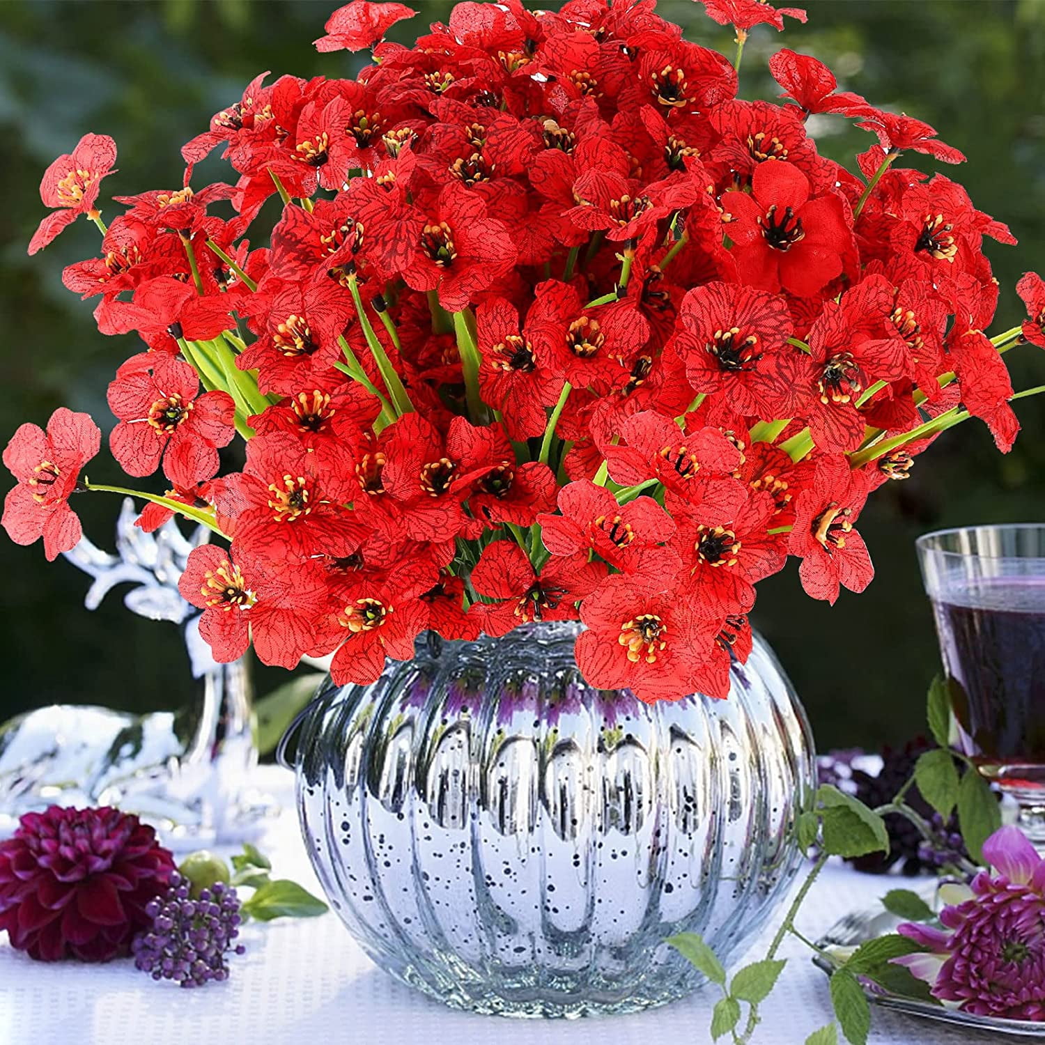 Sinhoon 6/12/18 Bundles Artificial Flowers UV Resistant Fake Flowers for Outdoor No Fade Faux Plastic Greenery Shrubs Garden Decor