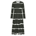 thumbnail image 3 of UTSJKR Women's 2024 Fall Winter Striped Maxi Dress Pleated Loose Fit Flowy Ruffled Hem Casual Dress Fashion Crewneck Long Sleeve Dress with Pockets Green XXL, 3 of 4