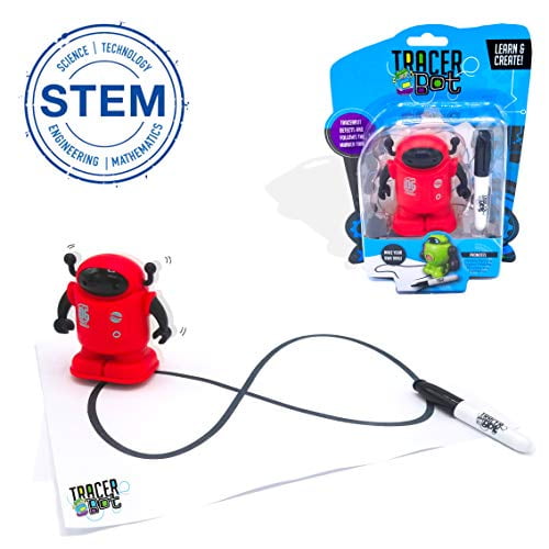 MUKIKIM Tracerbot - Red - Mini Inductive Robot That Follows The Black Line You Draw. Fun, Educational, & Interactive Stem Toy with Limitless Ways to Play! Promotes Logic & Creativity Training