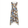 thumbnail image 6 of JTZGDY Women's Casual Summer Dress Retro Floral Printed Sleeveless Sundress Hankerchief Hem Midi Tank Dresses Loose Flowy Crewneck Beach Dress with Pockets Brown#02 L, 6 of 7