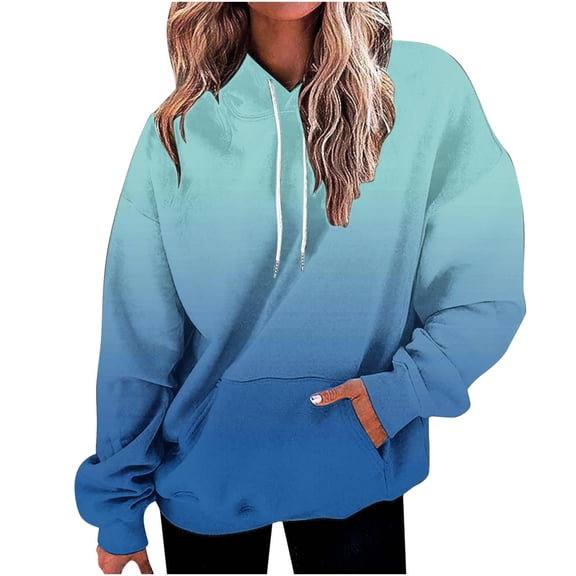 Admvng Womens Sweatshirt Casual Long Sleeve Loose Pockets Gradient Printed Outdoor Travel Hooded Sweatshirts, Size S-2XL