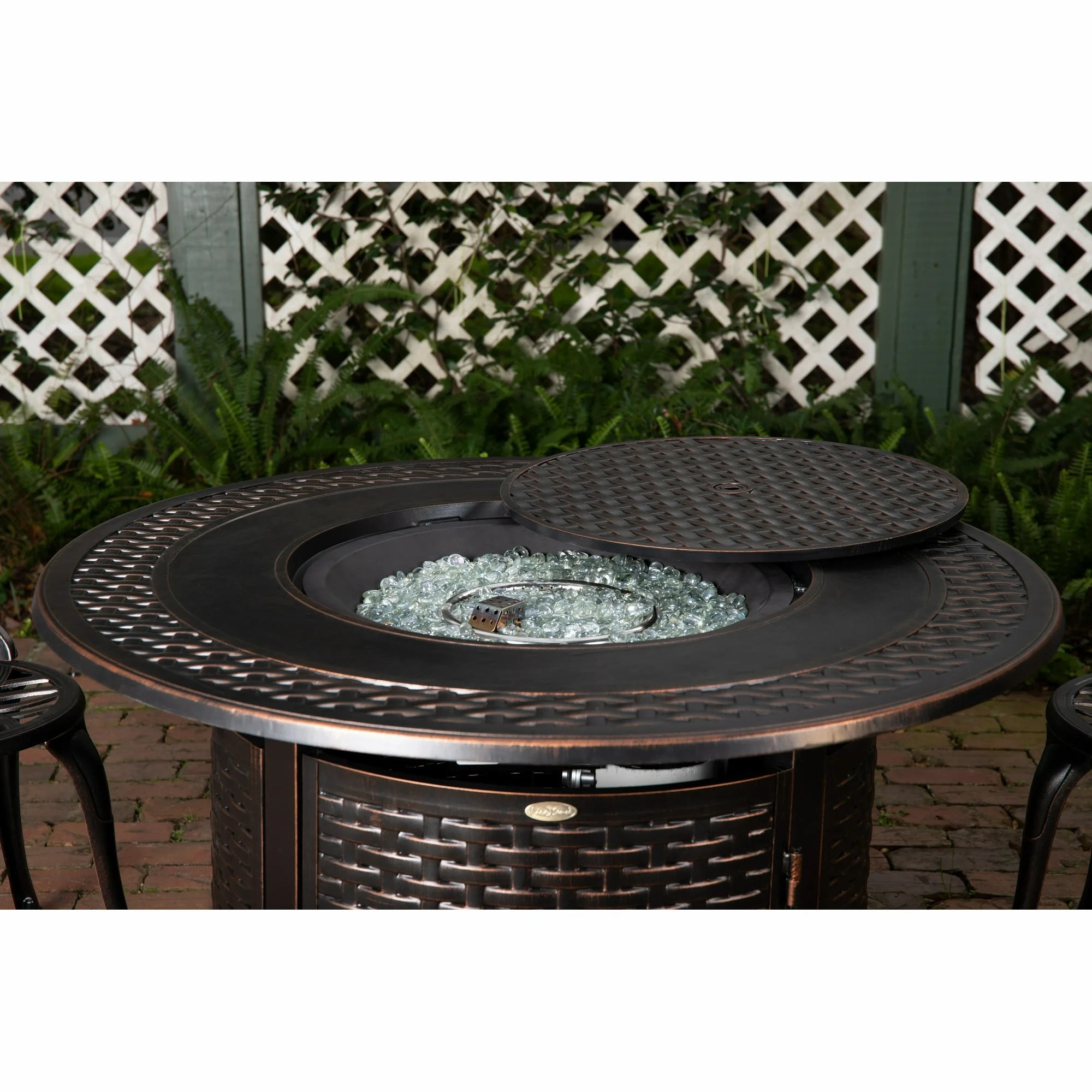 Vulcan Round Aluminum Outdoor Fire Pit Table with Fire Bowl Lid – Multifunctional Bronze Finish, 44"