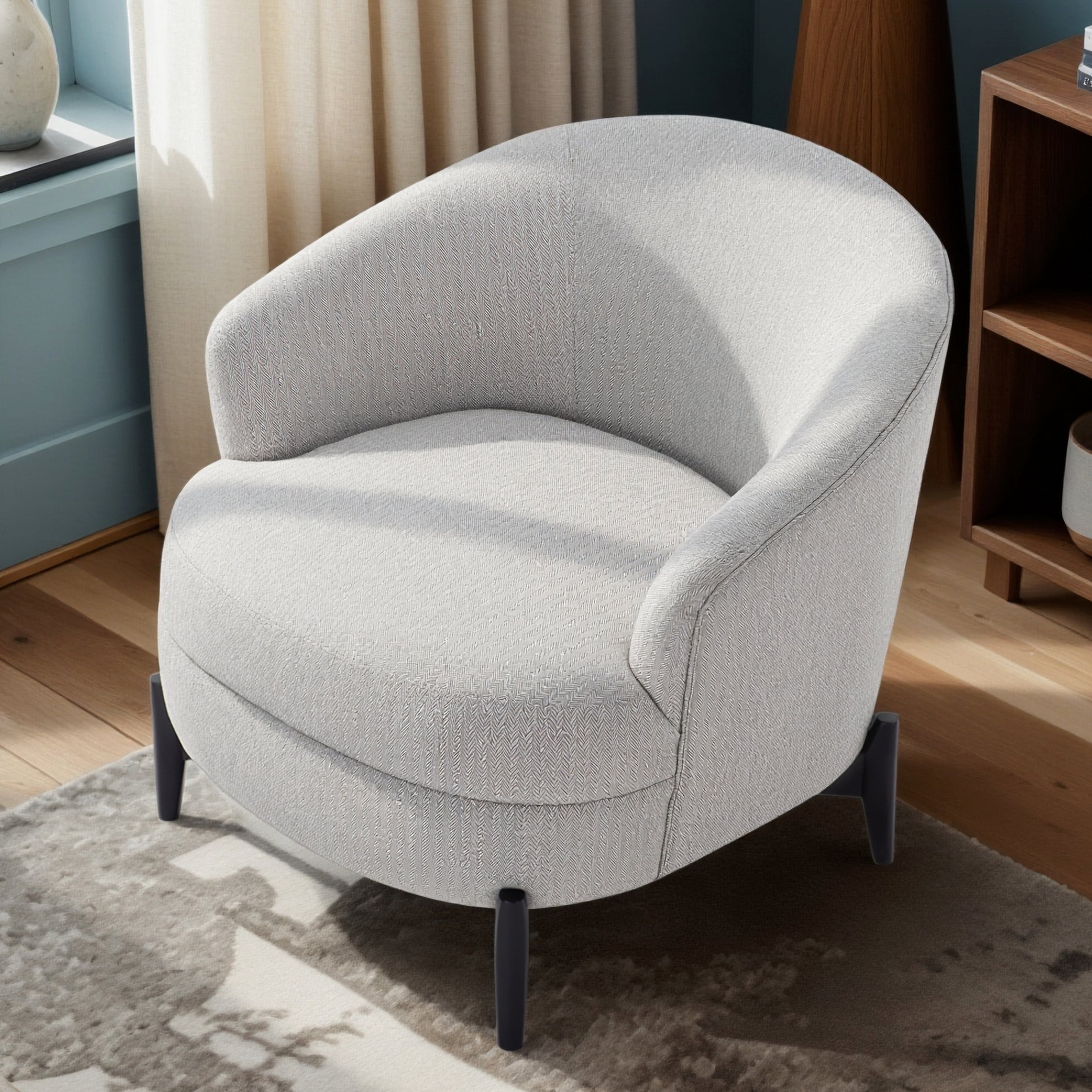 Gewnee 33.07"Barrel Accent Chair,Modern Upholstered Reading Chair with Pocket Spring & Foam Seat,Linen Armchair for Living Room,Bedroom.Gray
