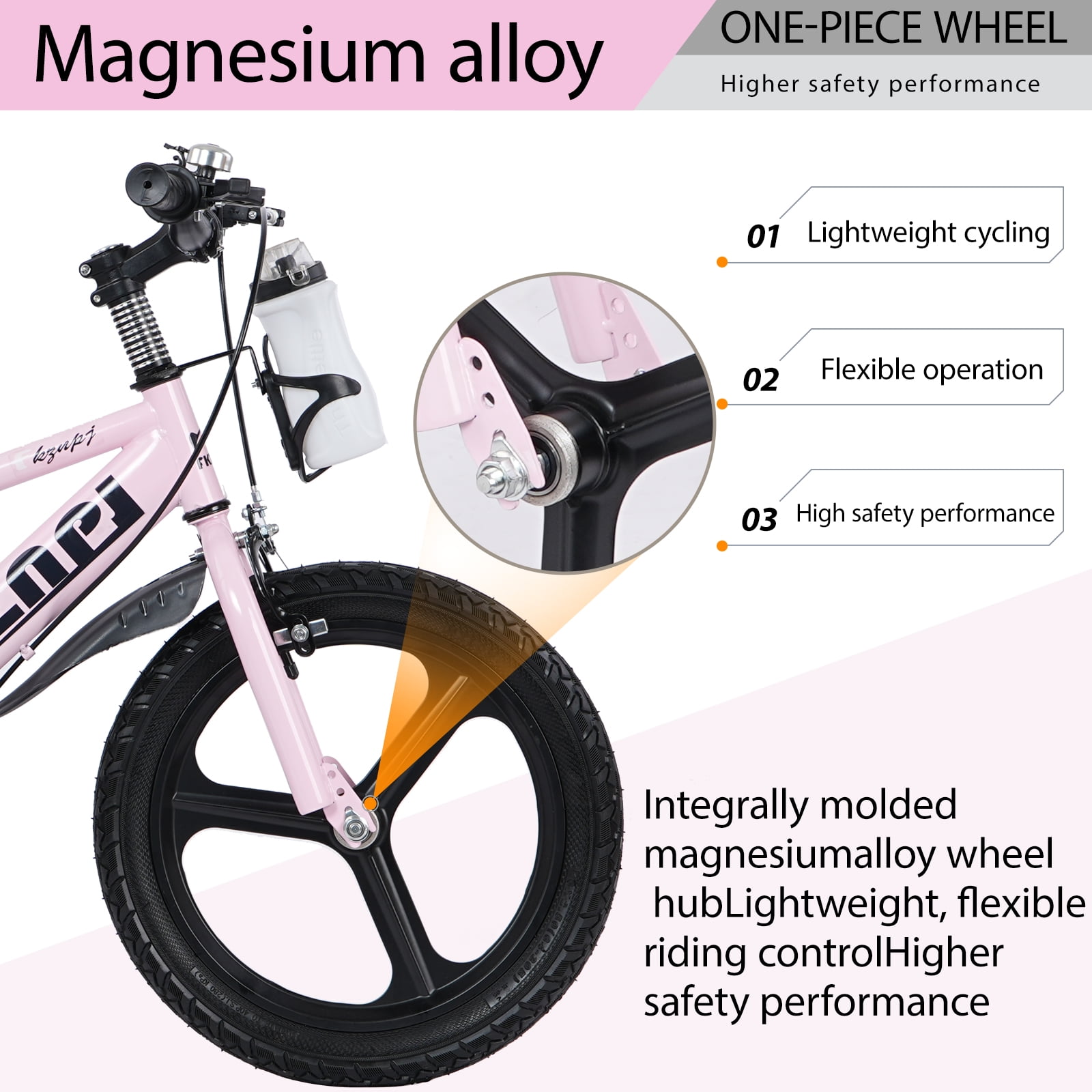 imerelez Bicycle 16 Inch Pink, Beginner Bike with Night Glow Training Wheels & Adjustable Seat, for Ages 4-7, Ideal Birthday Gift