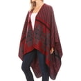 thumbnail image 6 of Sakkas Lupe Womens Reversible Poncho Wrap Cape Shawl Sweater Coat Cardigan Pattern - Zigzag Burgundy - One Size Regular, 6 of 7