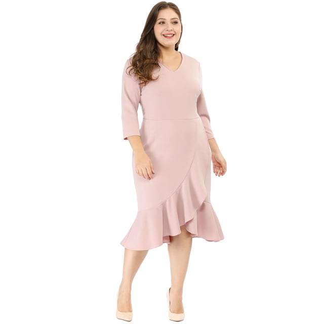 Vestido Midi Con Volantes Cuello V De Cóctel TalGrande PaMujer Ro3XL