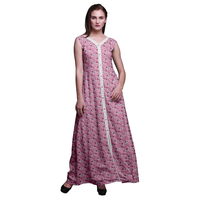 Bimba Robe Longue Florale pour Femme, Fête, Col en V, Fente avant, Sans Manches, Maxi - Medium