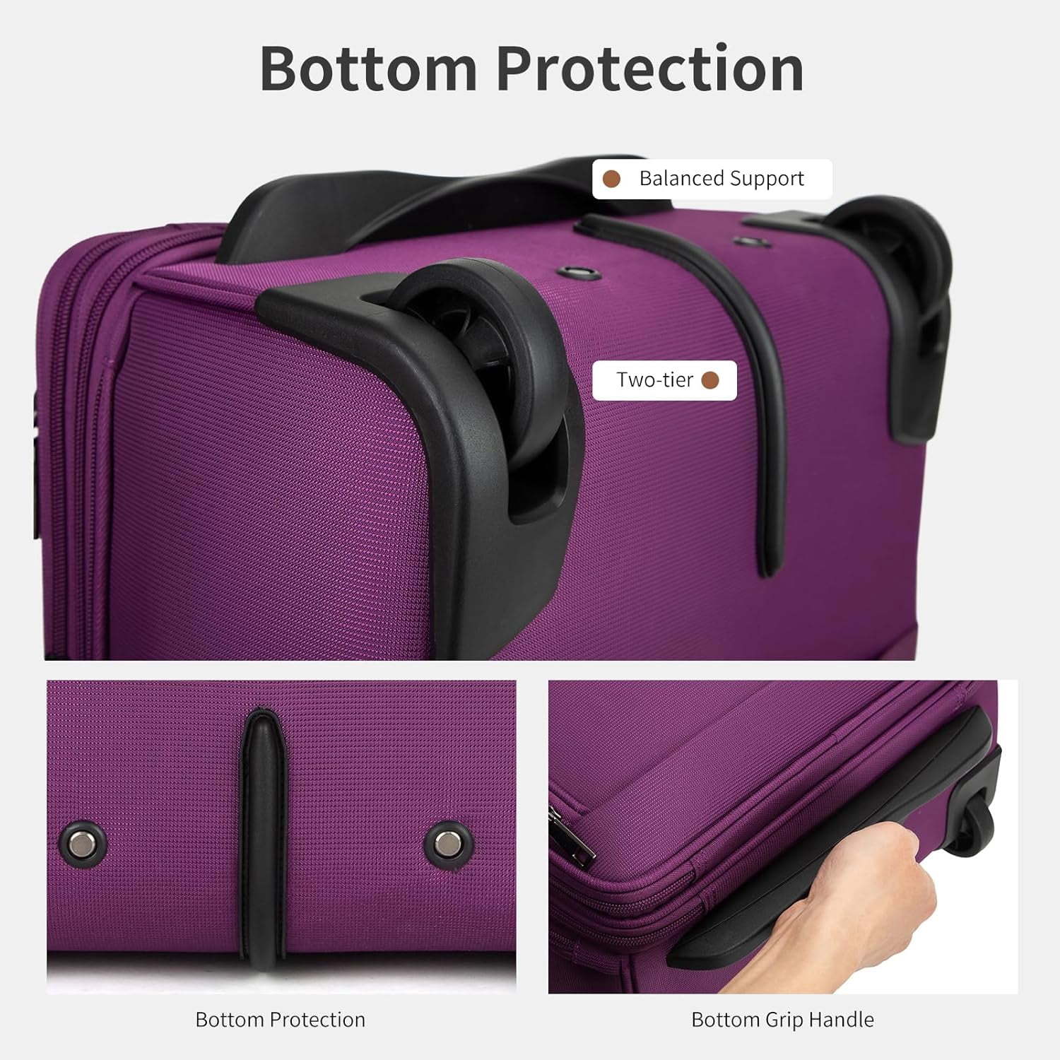TIAWOLT Underseat Carry on Luggage with Wheels,16-inch Airline Approved Personal Item Stylish Softside Underseater Suitcases with Wet/Dry Pockets,Overnight Rolling Carry-on Bag for Short Trip, Purple