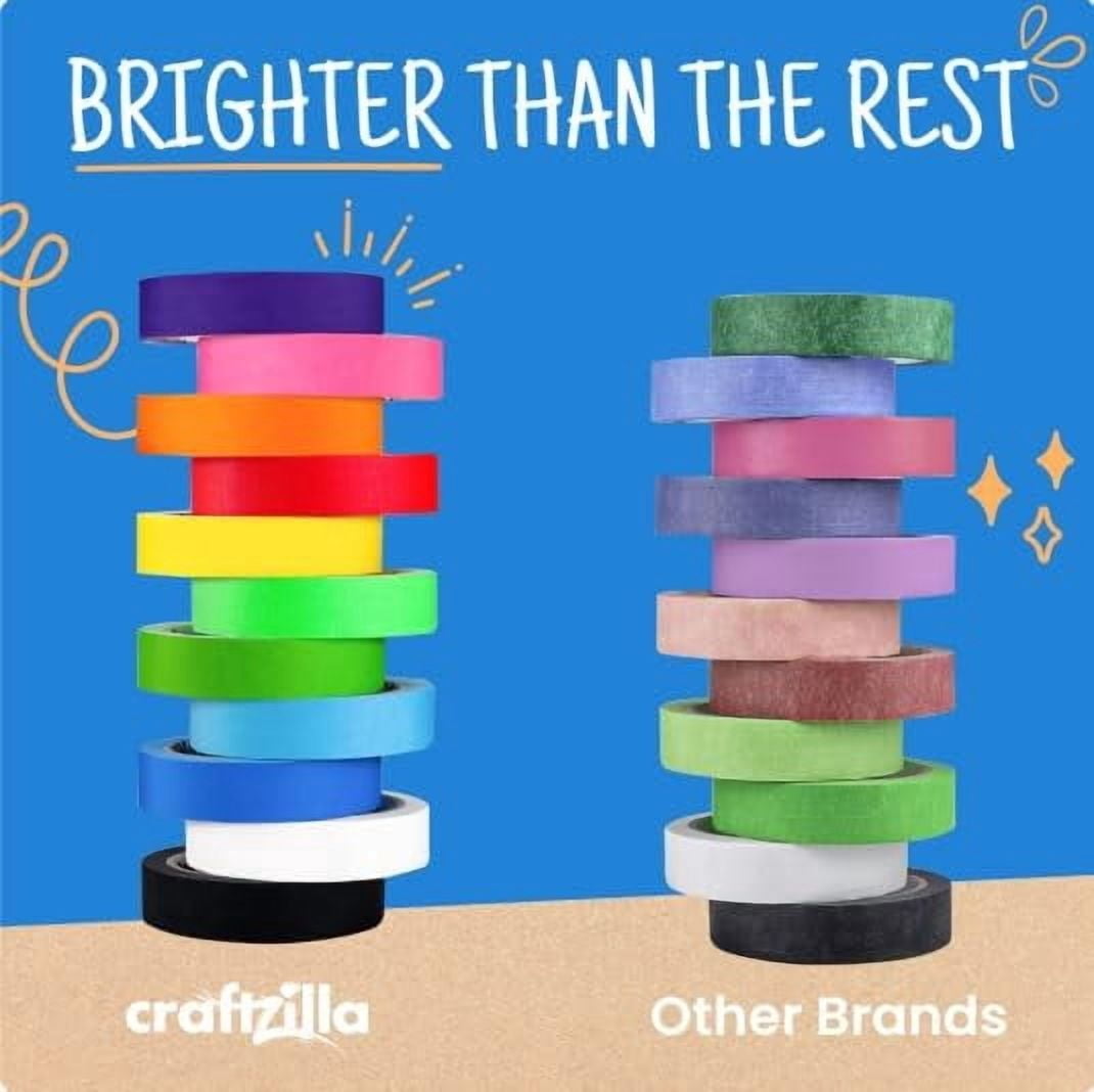 Craftzilla Colored Masking Tape - 11 Roll Multi- Pack  55 Yards X 1 In Colorful Craft Tape- Great For Arts & Crafts Labeling And Color- Coding