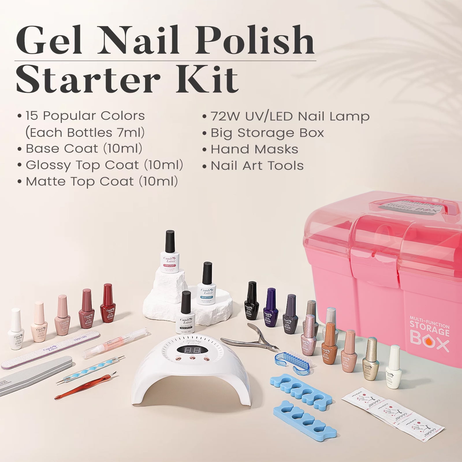 Candy Lover Gel Nail Polish Kit with UV Lamp, 72W Nail Dryer, 15 Colors Fall & Winter Tone Quick Dry Long-lasting Gel Nail Polish Set, Nail Polish Kit for Girl Lady Womens Manicure DIY Nail Gift