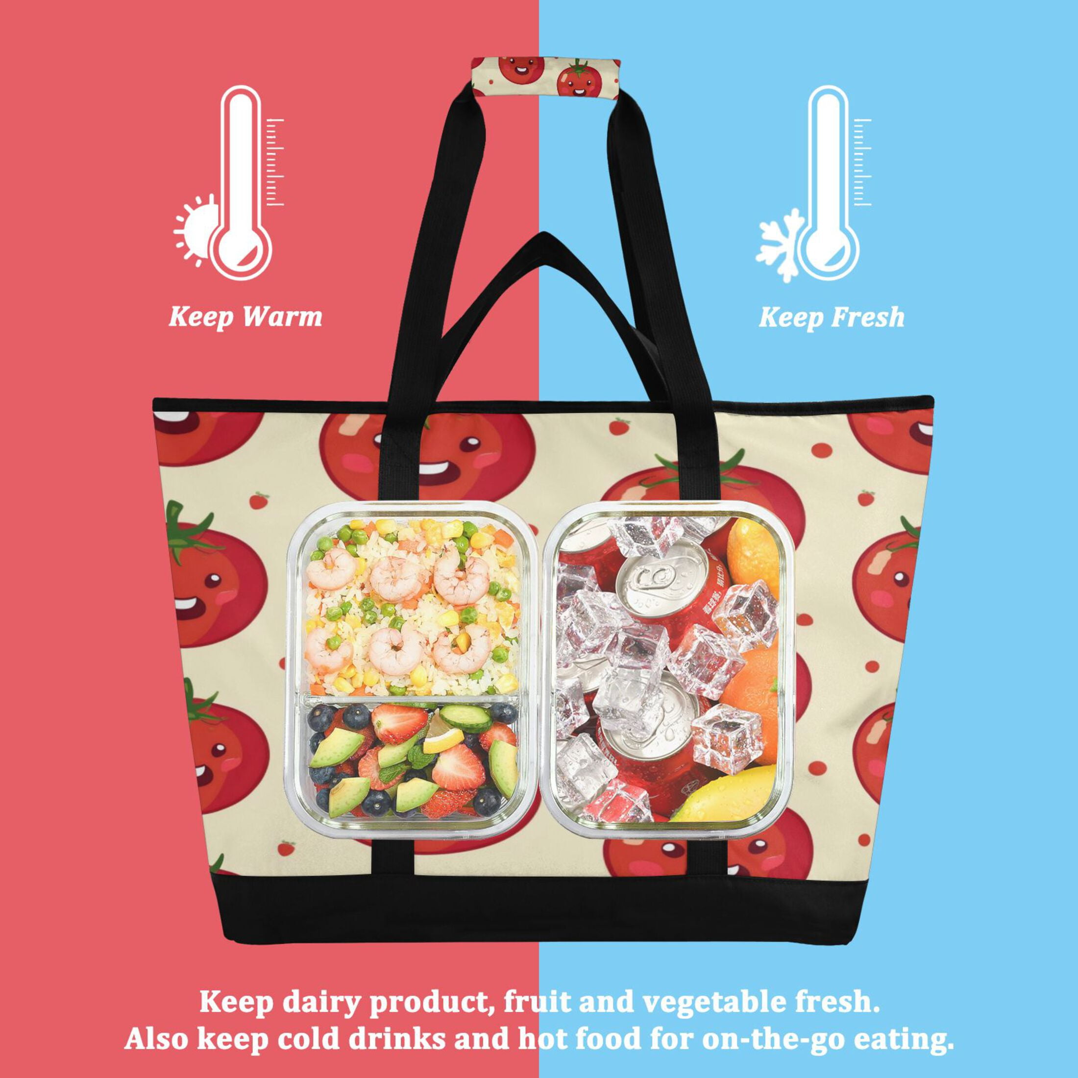 Large Hand-held Ice Pack Picnic Bag Insulation and Refrigeration Suitable for Shopping Picnics and Camping Lovely Tomato