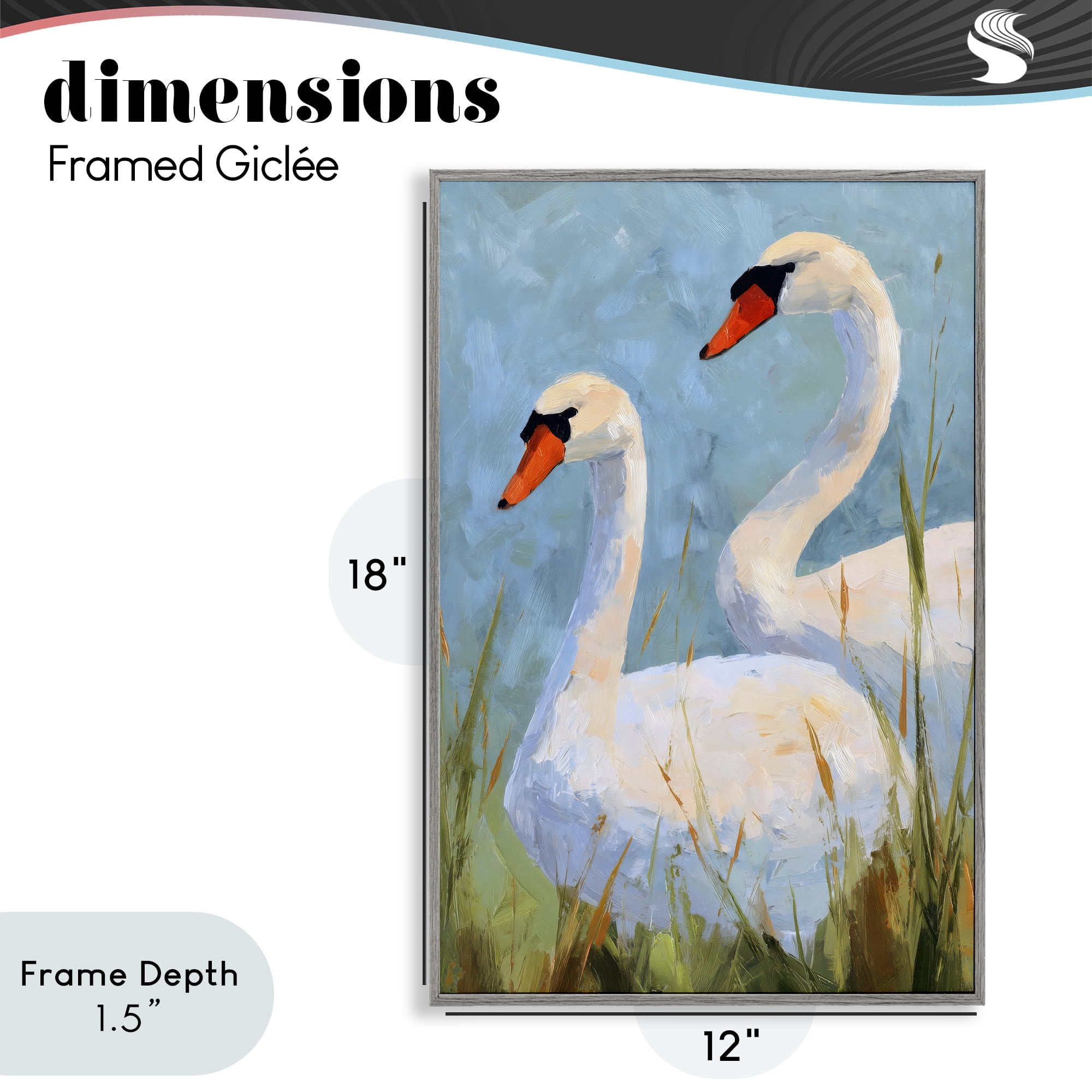 Stupell Industries Long Necks Swan Pear Gray Framed Giclee Art, design by Petal Prints Design