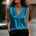 thumbnail image 2 of LNWUY Women's Silk Satin Camisole Tank Tops V Neck Pleated Dressy Casual Sleeveless Blouses Summer Business Work Shirts Blue L, 2 of 6