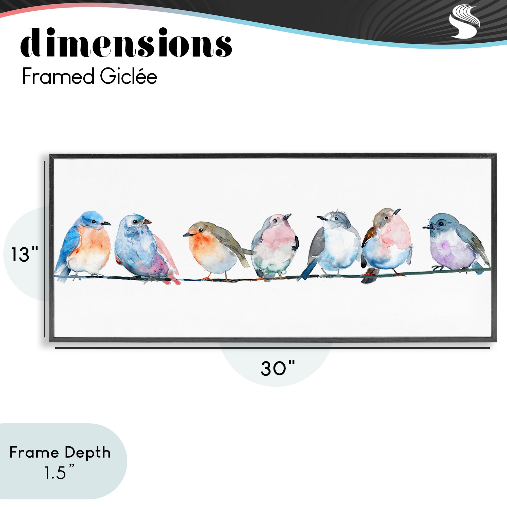 Stupell Industries Perching Pastel Birds Black Framed Giclee Art, design by Lorenzo Collective