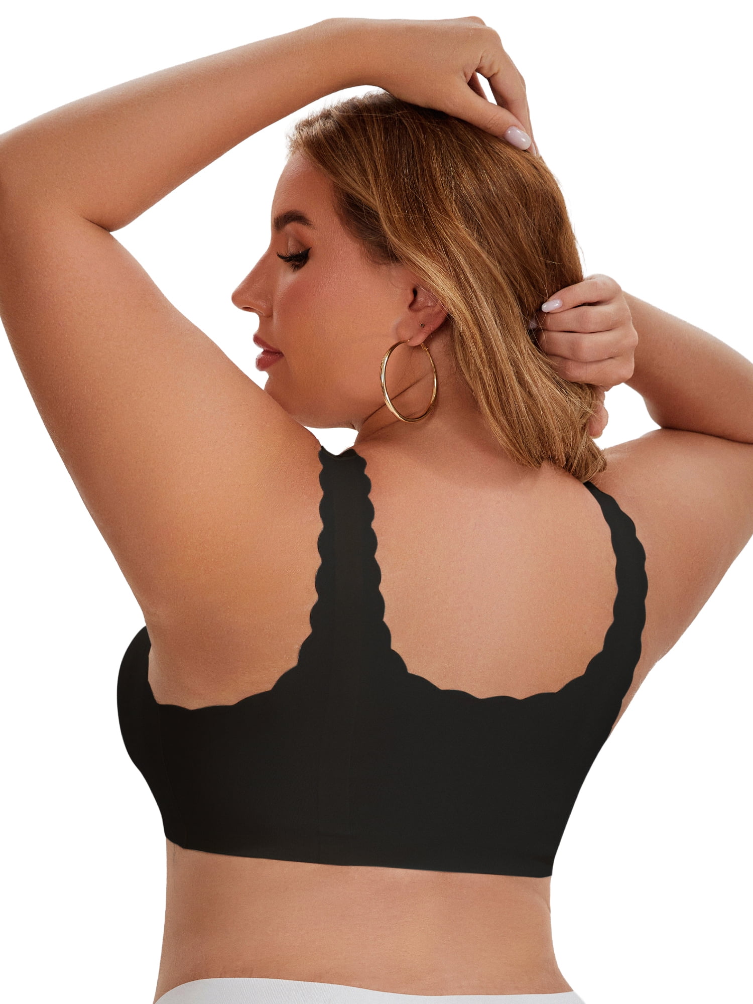 DARING DIVA Women's Plus Size Bras Waved Edge Wireless Push Up Tshirt Bralettes 3XL Black