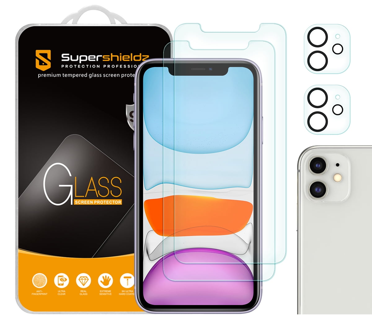 6.1 inch Supershieldz Designed for iPhone 11 Bubble Free 2 Pack + Camera Lens Tempered Glass Screen Protector Anti Scratch 