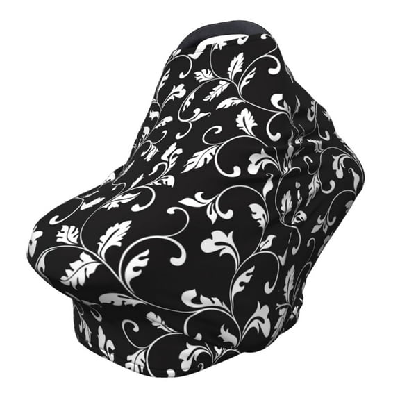 Fotbe Black White Leaves Pattern Car Seat Covers for Babies, Nursing Breastfeeding Cover Carseat Canopy, Soft Stretchy Carrier Cover