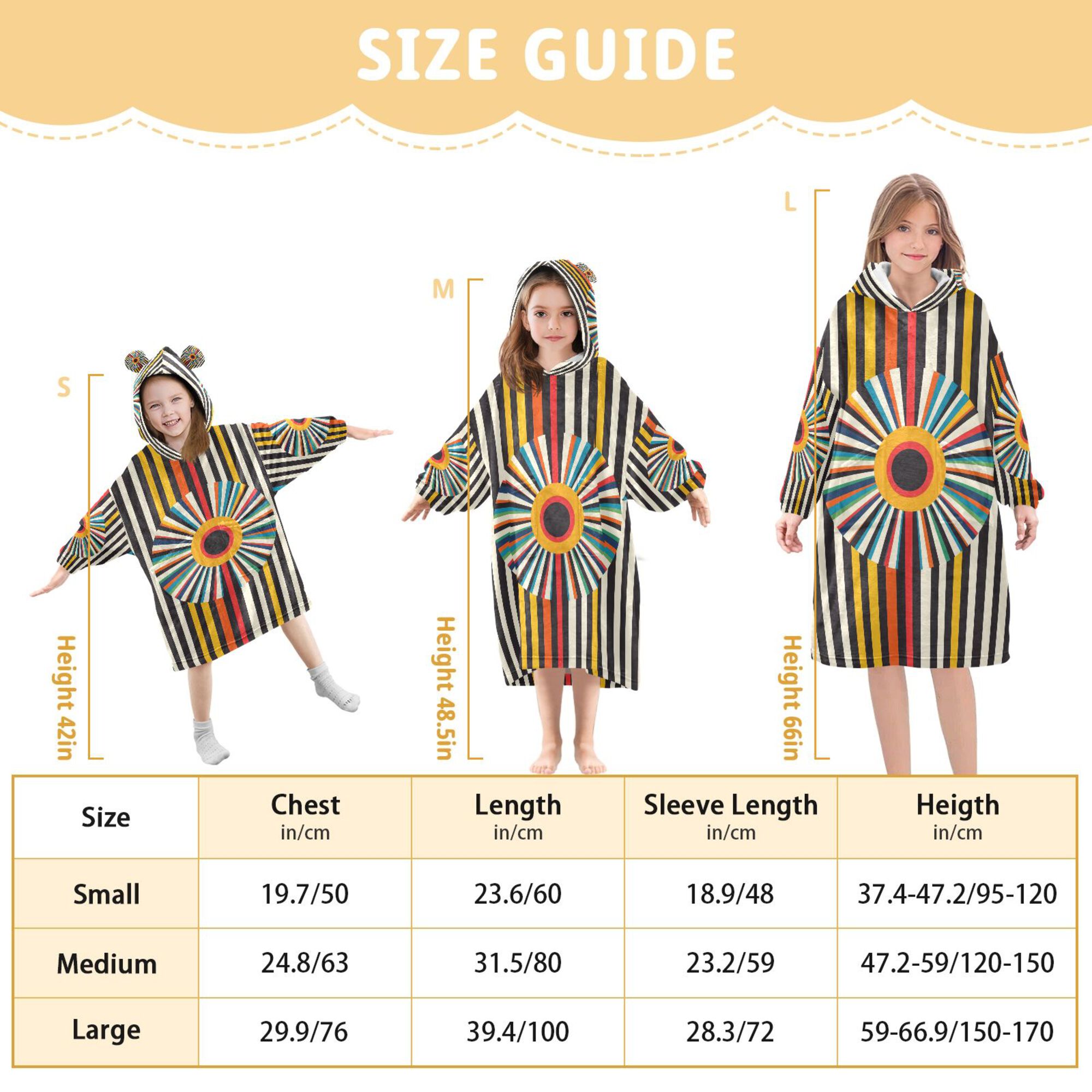 FORMRS Wearable Blanket Hoodie with Sleeves for Kids Cozy Flannel Sweatshirt, Geometric Stripes