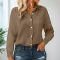 thumbnail image 2 of Kaprioy Long Sleeve Shirts for Womens Button Down Shirts Long Sleeve Tops Casual Collared Blouses Loose Fit Fall Clothes Khaki, M, 2 of 9