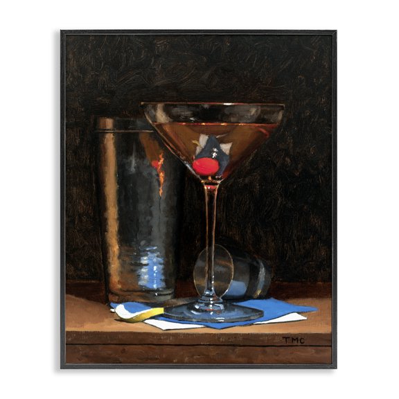 Stupell Industries Transitional Martini Glass Drink Mixer Detailed Still Life Black Framed Giclee Art, 11 x 14, by Todd M. Casey