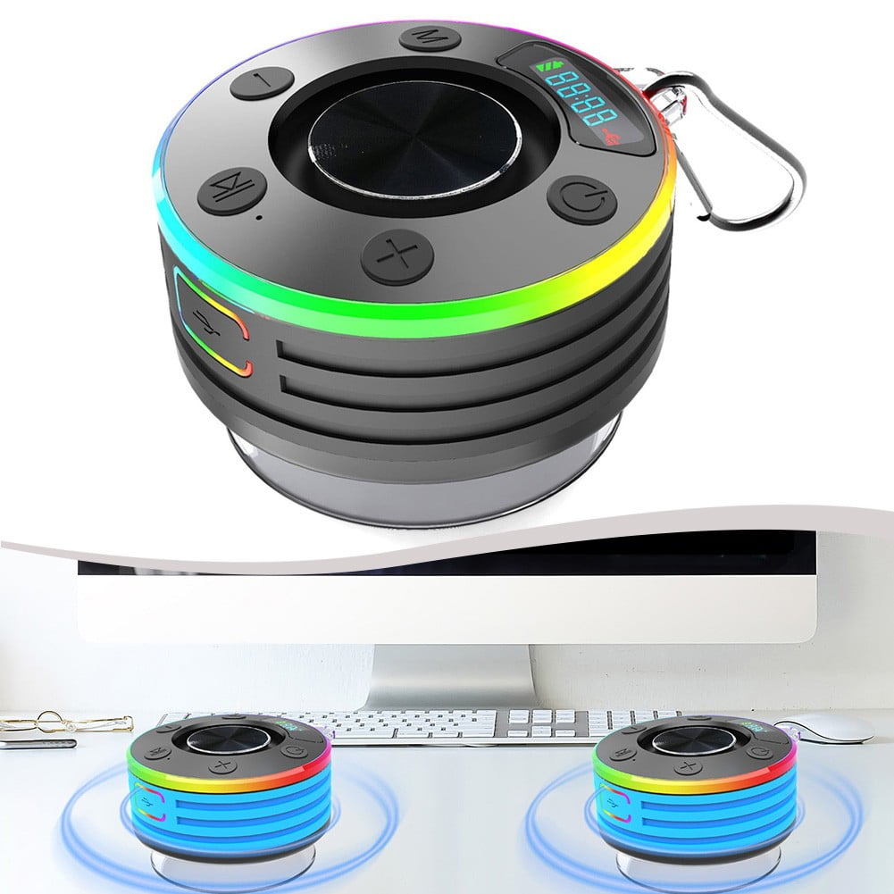 linyes Bluetooth Shower Radio Speaker with Suction Cup IPX7 Waterproof FM Radio Clock LED Display Portable Wireless Speaker for Bathroom Pool blue