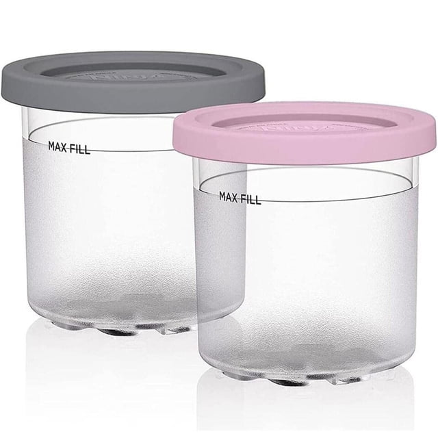 16 oz Ice Cream Pint Containers for Ninja Creami Pints and Lids Dishwasher Safe (2pcs,pink,grey)