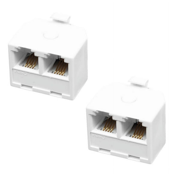 2X 2-Way 6P4C RJ11 Modular Phone Telephone Wall Adapter and Splitter for Landline Telephone,2 x 2-Way Telephone Adapter,White
